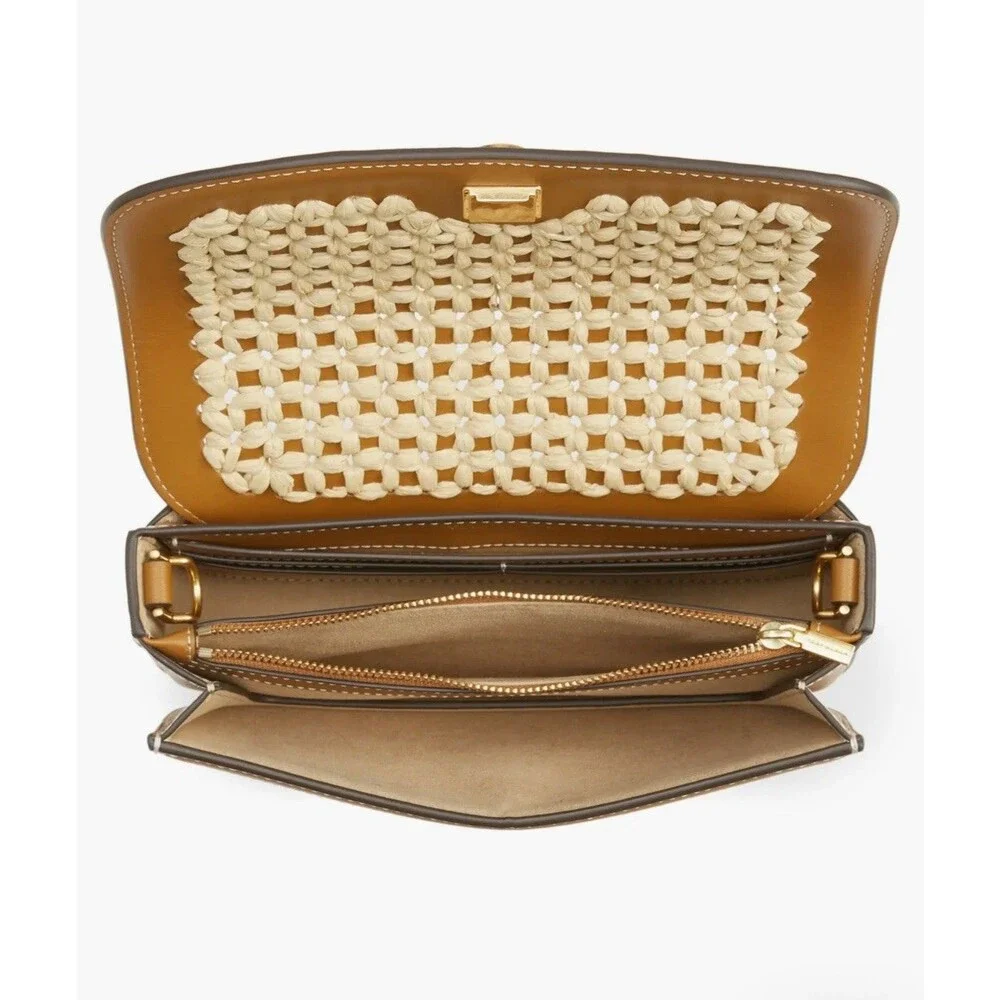 Tory Burch Robinson Raffia Wallet on a Chain Color Natural Retail $498
